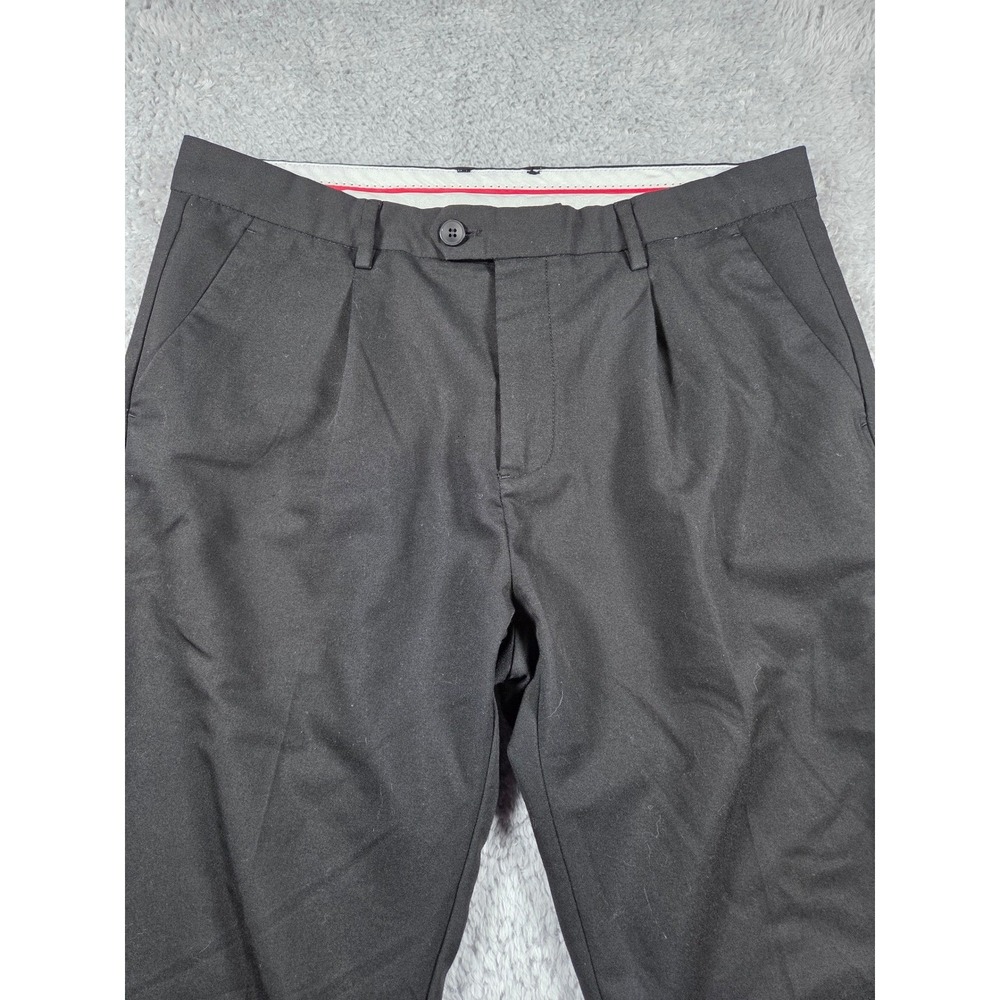 Mens Black Pleated Dress Pants Formal Trousers Waistband Button Zip Closure